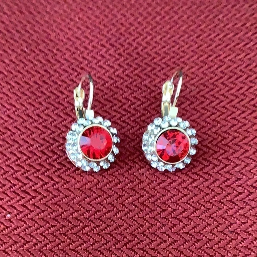 Red ruby or Garnet Earrings custom jewelry with faux diamonds